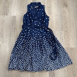 Anne Klein Polka Dot Sleeveless Dress - Blue and White